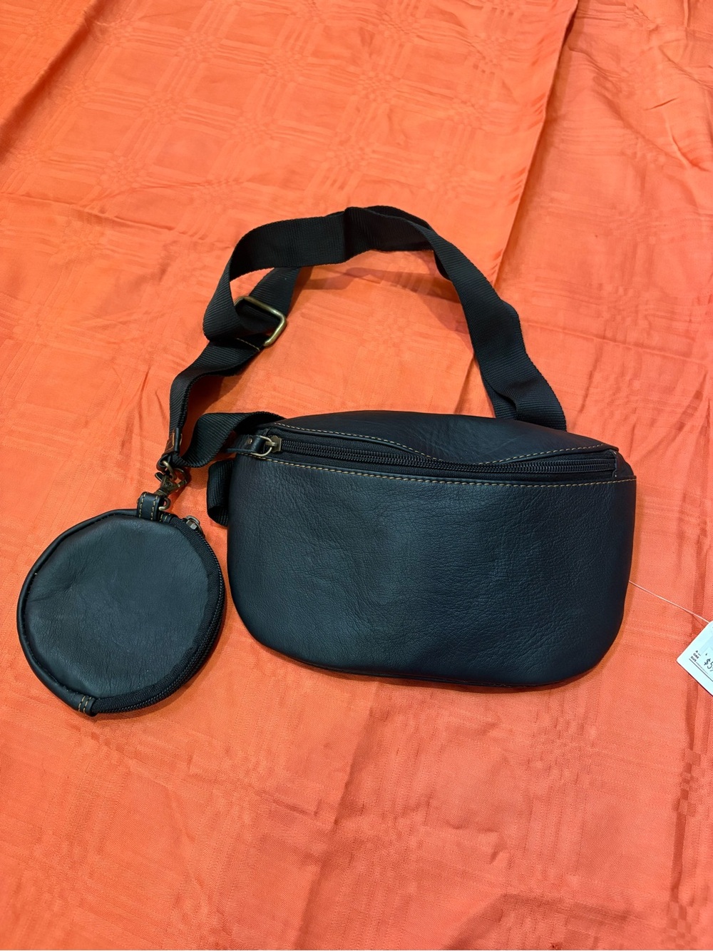 Black Leather Crossbody Sling Bag with Detachable Coin Pouch